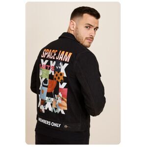 Members Only Jean Jacket Space Jam New Legacy Looney Tunes Denim Black Size M